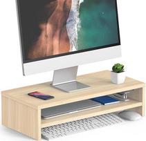 FITUEYES 2 pakopų monitoriaus stovas, 54 x 25,5 cm, didelis kompiuterio nešiojamojo kompiuterio stovas su klaviatūros laikymo vieta, stalo organizatorius namams ir biurui, ąžuolas