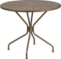 Flash Furniture 35.25RD Plieninis terasos stalas, metalinis, auksinis, 35,25 colio apvalus