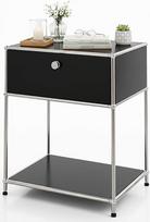 Floordirekt Concept Epure MK-139 Metalinė lentyna, šoninis staliukas, juoda, chromas, 63 H x 50 W x 40 D cm, modernaus dizaino modulinė kištukinė sistema, metalinė lentyna svetainei, biurui, prieškambariui, naktiniam staliukui
