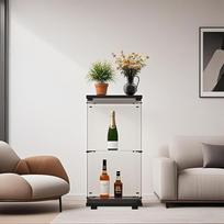 FOERPL Stiklinė vitrina, 2 sluoksnių stovinti vitrina, stiklinė kolekcionieriaus vitrina su apšvietimu ir užraktu, skirta svetainei, biurui, kolekcijai, figūroms (40 x 36 x 86 cm, juoda)