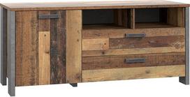 FORTE "Clif" 1 durų ir 2 stalčių televizoriaus spintelė su senoviniu mediniu "Vintage" betonu, tamsiai pilka, 141,7 x 63,9 x 52,3 cm