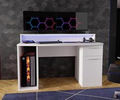 FORTE AYO rašomasis stalas 140, baltas rašomasis stalas su 1 durelėmis ir 1 stalčiumi, modernus namų biuras, paauglių kambarys, medžio kompozitas, baltos spalvos, 140 cm pločio x 91 cm aukščio x 65 cm gylio