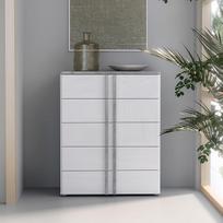 FORTE BUGANVILLA 85 Medinė komoda su 5 stalčiais, baltos/betoninės spalvos, 80,7 cm pločio x 100 cm aukščio x 42 cm gylio