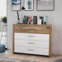 FORTE RICCIANO šoninė spintelė 111 su 4 stalčiais, ąžuolo dekoras/baltas matinis, 111 cm pločio x 88,1 cm aukščio x 41 cm gylio