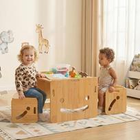FUNLIO Montessori reguliuojamo aukščio vaikiškas stalas su 2 kėdutėmis 1-3 metų vaikams, aukštos kokybės medžio masyvo vaikiškų stalų ir kėdžių komplektas, skirtas skaityti/valgyti/žaisti, lengvai surenkamas, kvadratinis stalas