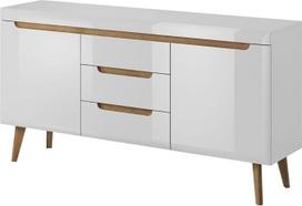 Furniture24 Skandinaviško stiliaus komoda "Nordi" (balta/balta blizgi)
