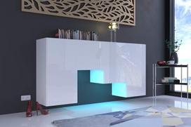 Furnitech K2 Modernus svetainės kambarys, komoda, spinta, spintelė, spintelė, miegamojo, valgomojo, svetainės baldai (Baldai be LED, K2-HG-W2)