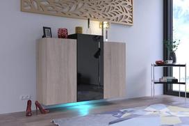 Furnitech K5 Šiuolaikinė svetainės komoda su stalčiais Miegamojo valgomojo spinta Miegamojo valgomojo kambario baldai (LED mėlyna, K5-18HGM-SB7)