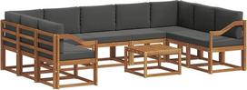 Gartenmöbel Set 10-teilig, Outdoor Sofa aus massivem Akazienholz mit Kissen in Anthrazit, Modulare Loungemöbel für Garten, Terrasse und Pool, Natur-Optik, Langlebiges Holzsofa