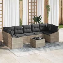 Garten Sofa Set mit Polstern 8-teiliges Outdoor Sofagarnitur mit Kissen aus Poly-Rattan für Terrasse und Balkon in Hellgrau und Dunkelgrau