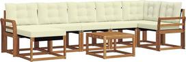 Gartenmöbel Set 8-TLG. aus Akazienholz, Lounge Sofa Set mit Tisch, Hocker & Sitzkissen für Terrasse & Balkon, Outdoor Sitzgarnitur Natur und Creme