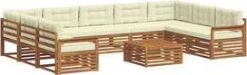 Gartenmöbel-Set 10-TLG. aus massivem Akazienholz, Lounge-Garnitur für Terrasse und Garten, modulares Outdoor-Sofa mit Sitzpolstern, Natur und Creme