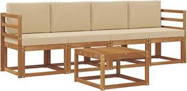 Gartenmöbel-Set 5-TLG aus massivem Akazienholz, Lauko sofa su kilimais, smėlio spalvos, Modulare Lounge-Garnitur für Terrasse, Garten und Außenbereich