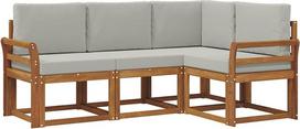 Gartenmöbel-Set aus Akazienholz, Modulares Lounge-Sofa mit Kissen für Garten und Balkon, 4-teiliges Set, Natur und Hellgrau, 190 x 130,5 x 73 cm
