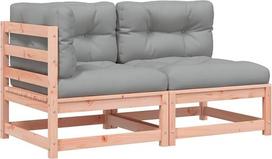 Gartensofa 2-Sitzer Massivholz Douglasie 140x70x67 cm mit grauen Kissen, Latten-Design, modulares Lounge Set für Terrasse Balkon und kleine Flächen