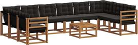 Gartenmöbelset aus Akazienholz, Modular Outdoor Sofa Set mit Kissen, 11-Teilig, Loungemöbel für Terrasse und Garten, Natürliches Design, 362 x 185 cm