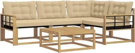 Gartensofa Set 5-teilig aus Akazienholz und Textilene, Modulares Outdoor Loungesofa mit Tisch, Gartenmöbel Sitzgruppe für Terrasse und Balkon, Beige