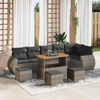 Gartensofa-Set 10-teilig Grau Poly Rattan mit Kissen - Lauko sofa-Garnitur 10-teilig als Terrassenmöbel-Set 10 Stücke aus Poly Rattan mit Polstern