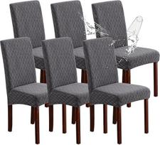 Genina Parsons 6 neperšlampamų valgomojo kėdžių užvalkalų rinkinys Elastinis žakardas Nuimami skalbiami apsauginiai užvalkalai virtuvei, Parsons (Argyle Dark Grey, 6