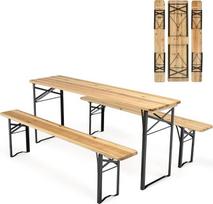GIANTEX Alaus palapinių rinkinys 3 dalių sulankstomų palapinių rinkinys 2 x alaus suolai 1 x alaus stalas Pikniko stalas 177 x 46 x 75 cm Kempingo stalas Baro stalo sėdynių rinkinys Medžio masyvo metalinis rėmas Alaus sodo alaus rinkinys