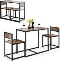 GIANTEX baro stalo komplektas 3 dalių valgomojo komplektas Valgomasis stalas su 2 kėdėmis, valgomojo grupės mažas virtuvės stalo komplektas 2 žmonėms, valgomojo kambario stalas Bistro stalo komplektas Virtuvės baro sėdimųjų vietų komplektas (Vintage)