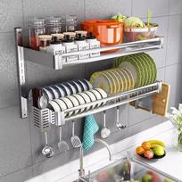 Geschirrablage zur Wandmontage aus Edelstahl 304, robuste Küchenspülen-Ablage mit Abtropfschale, Besteckhalter und Schlitz für Schneidebretter, rostfreies silbernes Ablagefach zur platzsparenden Auf