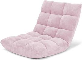GOPLUS grindų kėdė, grindų sofa su atlošu, grindų kėdė su miego funkcija, grindų kėdė, tinginio sofa, meditacijos kėdė svetainei ir balkonui (šviesiai rožinė)
