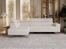 GRAINGOLD "Berona" kampinė sofa 255 x 190 cm, "L" formos sofa, sofa-lova svetainei, veliūras, 3 vietų kampinė sofa, modernus dizainas (smėlio spalvos, kairė)
