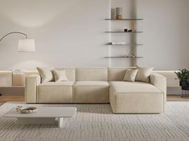 GRAINGOLD Arizona kampinė sofa 265 x 180 cm, "L" formos sofa, kampinė sofa svetainei, veliūras, 3 vietų kampinė sofa, modernus dizainas (smėlio spalvos, dešinė)