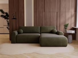 GRAINGOLD Savana L 257 x 177 cm, L formos sofa, svetainės sofa-lova, veliūrinis audinys, 3 vietų kampinė sofa, kampinė sofa su lovos dėže (žalia, dešinė)