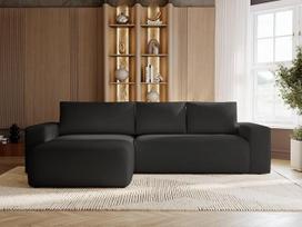 GRAINGOLD Tazones kampinė sofa su miego funkcija ir lovos dėže, 250 x 165 cm, L formos sofa su laikymo vieta, sofa-lova svetainei, veliūras, 3 sėdimų vietų kampinė sofa, modernus dizainas (juoda, kairė)