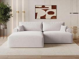 GRAINGOLD "Serene L" kampinė sofa su lovos funkcija, 259 x 145 cm, "L" formos sofa, svetainės sofa-lova, aksominis audinys, 3 vietų kampinė sofa, kampinė sofa su lovos dėže (pilka, kairė)