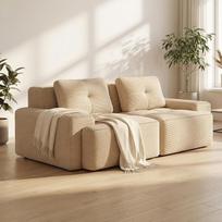 GRAVFORCE kampinė sofa-lova, 204 cm pločio modulinė sofa su plačia ir gilia sėdimąja dalimi, velvetinis velvetas, neremontuojama, skirta miegamajam ir svetainei (smėlio spalvos, 2 sėdimos vietos)