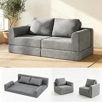 GRAVFORCE sulankstoma sofa-lova, 160 cm pločio, grindų sofa, lova su porankiais ir pagalvėlėmis, suspausta sofa svetainei, miegamajam (pilka)
