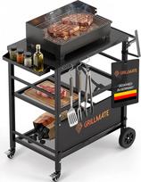 GRILLMATE Lauko oro sąlygoms atsparus sulankstomas grilio vežimėlis, serviravimo vežimėlis, stalas "Weber" kepsninei, dujinei kepsninei, picų kepimo krosnelei, šoninis staliukas balkonui, atsparus rūdims, nešiojamas, juodas