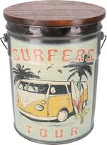 GURU SHOP taburetė Kibiro sėdynė su mediniu dangčiu, senovinė šiukšliadėžė - Surfers Tour, 40 x 33 x 33 cm