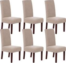 H.VERSAILTEX Parson Stretch valgomojo kėdžių užvalkalai, 6 vnt. su tekstūruotu Check Jacquard audiniu Sand