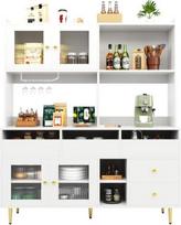HAINEW Sideboard virtuvės spintelė su stiklinėmis durelėmis ir stalčiais, moderni aukšta spintelė "Buffet Cabinet" spintelė su atvira laikymo erdve virtuvėje, valgomajame ir gyvenamajame kambaryje (balta)
