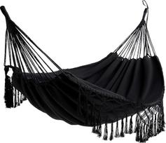 Hamakai namams viduje ir lauke Boho hamakai Macrame Double Hammock Large Cotton Soft for Two People Patio Backyard Porch Lawn and Garden (Black, 200 cm x 150 cm, 200 kg)