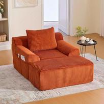 HAUSPROFI Didelio dydžio sofa-lova iš velveto su 1 sėdima vieta | Miegamasis krėslas su atrama kojoms ir šoninėmis kišenėmis | Moderni sofa-lova be surinkimo | Atpalaiduojamasis krėslas svetainei, biurui ar butui | Oranžinė