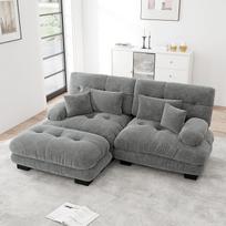 HAUSPROFI Modulinė šenilinė sofa, "Cloud" sofa su dekoratyvine pagalvėle, gilia sėdyne, plačiais porankiais ir neremontuojama, skirta svetainei, butui, studijai, biurui (pilka, 2 sėdimos vietos + 1 sėdima vieta)