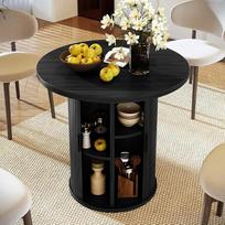 Hawthyhome 80 cm apvalus valgomojo stalas su laikymo vieta, modernus virtuvės stalas su slankiojančiomis durimis ir lentjuostėmis, medinis valgomojo stalas 2-4 žmonėms, apvalus stalas gyvenamajame kambaryje ir virtuvėje, [juodas]