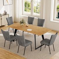 HIPIHOM Valgomojo stalas su 4-6 kėdėmis Išplečiamas valgomojo stalas 130-170 cm - valgomojo komplektas MDF stalviršis ir metalinis rėmas, virtuvės stalas / valgomojo stalas 4-6 asmenims (1 valgomojo stalas + 6 pilkos spalvos kėdės)