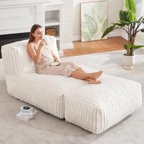 Hobestluk Big Bean Bag Lounger Kėdės Didelė Beanbag kėdė suaugusiems Bean Bag sofa su atminties putų užpildu, skirta svetainei, miegamajam ar balkonui (Stripe White)