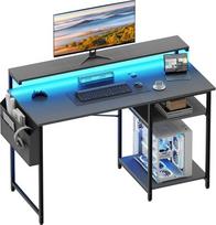 HLONONE rašomasis stalas, kompiuterio stalas su LED ir monitoriaus stovu, kompiuterio stalas su 2 lentynomis ir laikymo krepšiu, skirtas studijoms ir miegamiesiems, 120 x 48 x 74 cm, tvirtas metalinis rėmas, pilkos spalvos