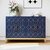 HOLTICO Sideboard Svetainė, komoda su 4 durimis, bufetinė spintelė, spintelė svetainei, virtuvei, valgomajam (keturių durų mėlyna)