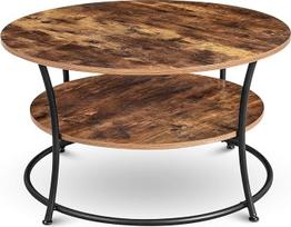holz4home Lillie kavos staliukas, apvalus svetainės staliukas, skersmuo 80 cm, dvi lentynos, pramoninės išvaizdos, rudos spalvos, senovinis arbatos staliukas, senovinis sofos staliukas, modernus staliukas, TV staliukas
