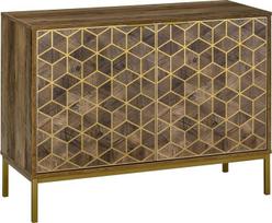 HOMCOM 2 durų mediniai prieškambario ir svetainės baldai, moderni stalviršis su auksiniais ornamentais ir plieninėmis kojelėmis, 99 x 39 x 75,5 cm