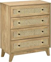 HOMCOM 4 stalčių komoda rotango sandėliavimo baldai 80 x 35 x 95 cm šviesaus medžio efektas