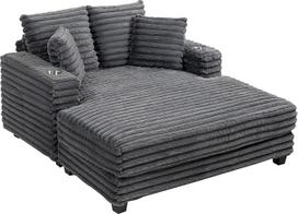 HOMCOM Sofa lova 2-vietis šezlongas 134 x 151 cm Didelė sofa su lovos funkcija, virvės išvaizda, metamoji pagalvėlė, porankis ir puodelio laikiklis Sofa svetainei, miegamajam, pilka